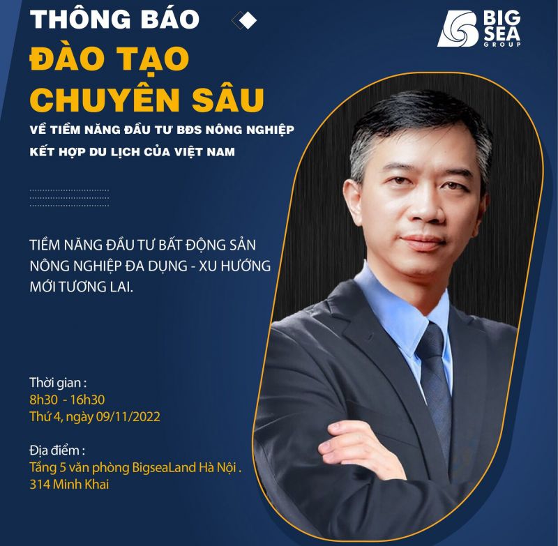 THÔNG BÁO: ĐÀO TẠO CHUYÊN SÂU VỀ TIỀM NĂNG ĐẦU TƯ PHÁT TRIỂN BẤT ĐỘNG SẢN NÔNG NGHIỆP ĐA DỤNG CÙNG CHUYÊN GIA HÀNG ĐẦU VIỆT NAM